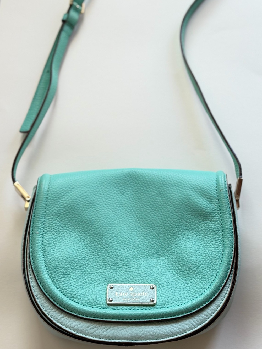 kate spade teal Pebbled Leather Crossbody Saddle Bag
